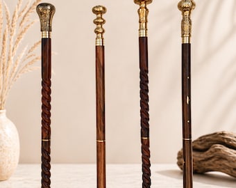 Wooden walking stick, Three-Fold cane, Brown Color, Brass Handle, Use for Travels, gift for him, Her