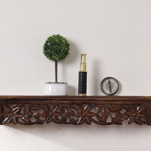 Handcrafted Wood Carving Wall Shelf Rustic Wooden Wall Mount Etsy