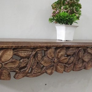 Handcrafted Wood Carving Wall Shelf - Rustic Home Decor , wood shelf, carving unit, floating wall shelf, wall mount wooden shelf