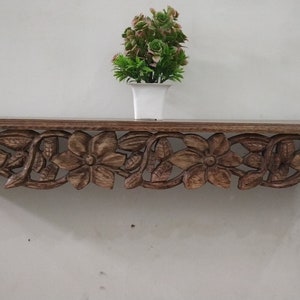 Handmade Set of 2 Wood Carving Wall Shelf, Rustic Wall Storage Shelf, Wall Mounted Wooden Shelf, Floating Wall Shelf, HomeDecor