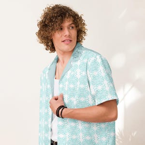 Tropical Waves Button-Up Shirt | Unisex Summer Shirt with Sea Turtles & UPF50+ Protection | Available in 4 Trim Colors