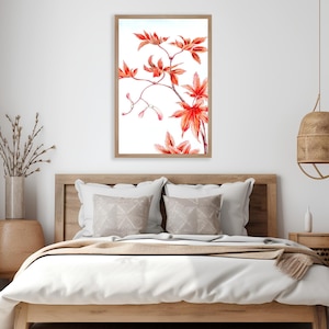 Vintage Japanese Maple Tree Wall Art | Japandi Nature Decor | Momiji Botanical Print Digital Download | Red Autumn Leaves Poster