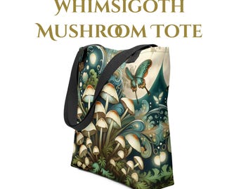 Tote Bag Whimsigoth Mushroom Butterfly | Celestial Midnight Garden