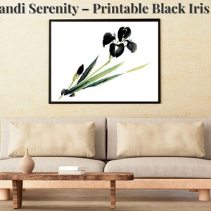Japandi Black Iris Wall Art | Japanese Printable Iris Artwork | Zen Botanical Sumi-e Decor | Minimalist Digital Download
