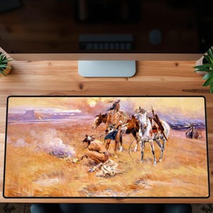 Tapete de escritorio estilo occidental / Arte de Charles Russell / Tapete de escritorio de una pieza / Decoración de cubículos / Decoración de cubículos estilo occidental