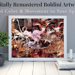 Abstract Flamingo Wall Art Printable | Boldini Ibis Painting | Vintage Bird Art | Pink Flamingos Digital Download for Home Decor