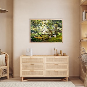 Egrets in Lush Swamp Landscape Print | Vintage Nature Wall Art | Printable Wetland Scene | Digital Download Wildlife Decor