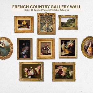 French Country Gallery Wall Art Set | Printable Vintage Botanical & Floral Art | Cottagecore Digital Download | Rustic Wall Decor
