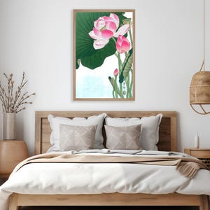 Blooming Lotus Japandi Wall Art | Ohara Koson Vintage Botanical Print | Japanese Zen Flower Digital Download | Minimalist Nature Decor