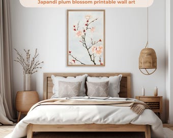 Japandi-muurdecoratie, afdrukbare Japanse bloemenkunst aan de muur, digitale download