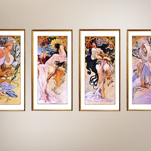 Four Art Nouveau Prints by Alfons Mucha, Art Deco Posters, Art Nouveau Printable Art, Poster Prints, Digital Art Prints, Wall Art