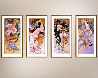 Four Art Nouveau Prints by Alfons Mucha, Art Deco Posters, Art Nouveau Printable Art, Poster Prints, Digital Art Prints, Wall Art