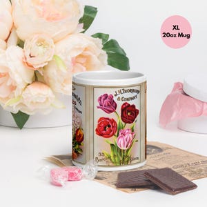 Vintage Floral Ceramic Mug 20oz — Tulip & Daffodil Extra Large