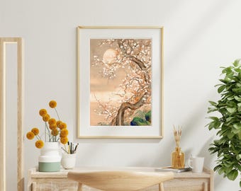 Japandi Wall Art Printable Plum Blossoms Moon Vintage Japanese Botanical Download