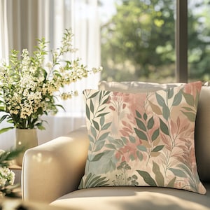 Boho Throw Pillow, Terracotta Sage Green Botanical Pillow with Insert