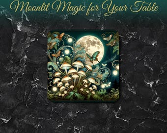 Coasters Mushroom Moon Whimsigoth Witchy Gothic Drink Set