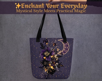 Bolsa de mano gótica, bruja, luna, floral, celestial, caprichosa, igótica