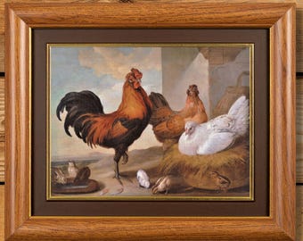 Rooster Kitchen Wall Art Print, Vintage Chicken Farmhouse Decor
