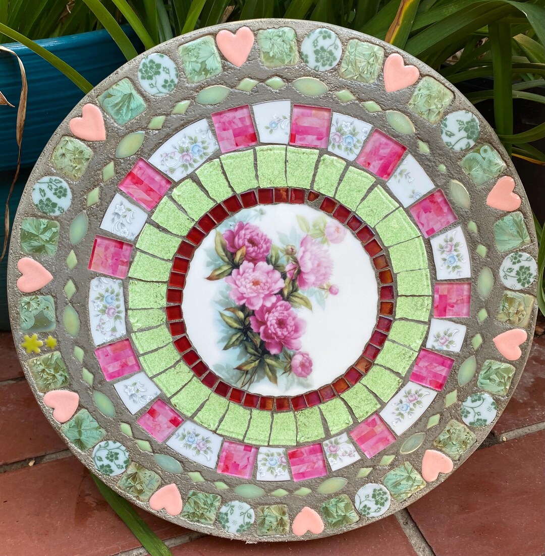 14” Mosaic Stepping Stone “cabbage Roses” #212 - Etsy