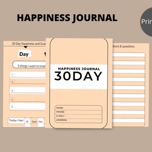 Happiness Journal, Happiness Planner, Mindfulness Journal, Everyday Journal, Happy Planner