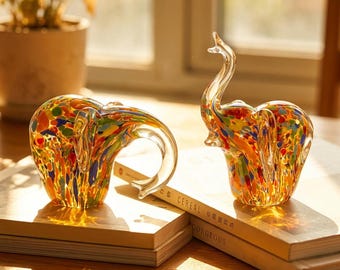 Kolorowa, ręcznie dmuchana szklana figurka słonia, dekoracja ze szkła artystycznego w stylu Murano, ozdoba na biurko z talizmanem przynoszącym szczęście, wyjątkowy prezent na parapetówkę