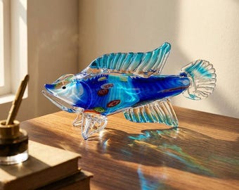 Ręcznie dmuchana niebieska szklana figurka ryby, tropikalna ryba ze szkła artystycznego Millefiori, dekoracja w stylu marynistycznym Murano, wyjątkowy prezent w postaci zwierzęcia morskiego