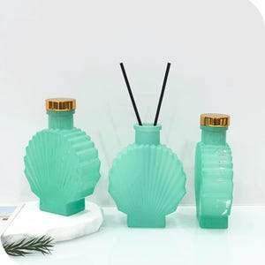 Frasco difusor de vidrio con forma de concha marina, decoración costera para el hogar, recipiente difusor de varillas inspirado en el océano, frasco de perfume con forma de concha, regalo para la casa de playa.