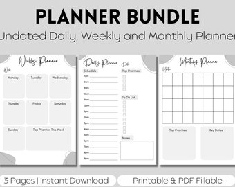 Daily Planner | Weekly Planner | Monthly Planner | Planner Bundle | Printable Planner | PDF Planner |