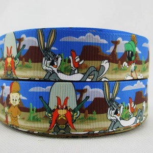 Looney Tunes 1" Grosgrain Ribbon Marvin the Martian, Elmer Fudd, Bugs Bunny, Yosemite Sam