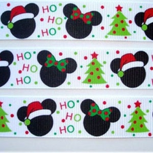 Disney Mickey & Minnie Mouse Head Christmas 1" Grosgrain Ribbon