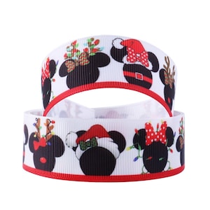 Disney Minnie Mouse Christmas Heads 5/8", 1" or 1.5" Grosgrain Ribbon