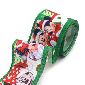 Mickey and Minnie Christmas Print 2" Wired Flax Ribbon