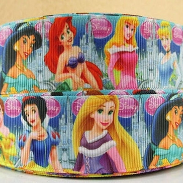 Disney Princesses 1" or Grosgrain Ribbon | Rapunzel, Snow White, Ariel, Cinderella, Jasmine, Belle, Aurora, Tiana