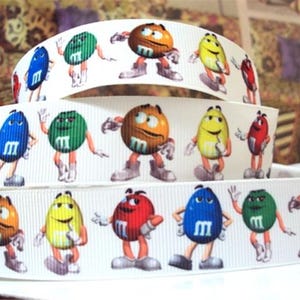 M&M Chocolate Candy 1" or 1.5" Grosgrain Ribbon