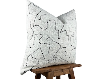White and Black Abstract Striped Boucle Pillow Cover, Euro Sham, White Black Cushion 20x20, White Lumbar Pillow 12x36, Neutral Home Decor