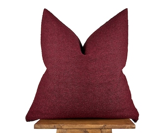 Burgundy Boucle Throw Pillow Cover – Textured Rich Wine Red Cushion for Sofa or Bed, Modern Cozy Decor Accent, Luxe Minimalist Home Style