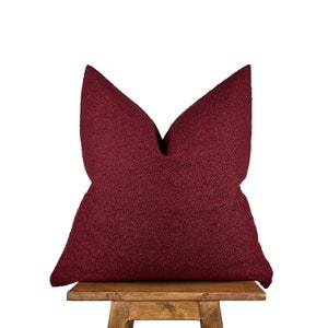 Burgundy Boucle Throw Pillow Cover – Textured Rich Wine Red Cushion for Sofa or Bed, Modern Cozy Decor Accent, Luxe Minimalist Home Style