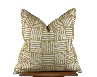 Linen Mustard Yellow Textured Pillow Cover, Decorative Lumbar Throw Pillow for Couch, Sofa or Bed, Boho Geometric Cushion 20x20 18x18 12x36
