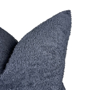 Navy Blue Boucle Pillow Cover with Soft Textured Fabric, Cozy Modern Throw Cushion For Minimalist Decor, Scandinavian Luxe Sofa Accent