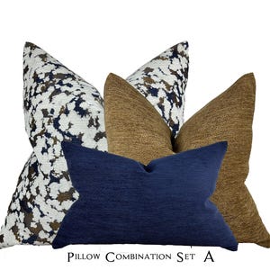 Modern Decorative Pillow Covers Set, Navy Blue, Brown, Abstract Pattern Throw Pillow Combo for Sofa, Couch, or Bedroom Decor, Gift For Home