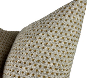 Spotted Throw Pillow, Woven Mustard Dot Cushion Cover, Beige Euro Pillow Sham, Designer Lumbar Pillow, Beige Mustard Pillow for Couch