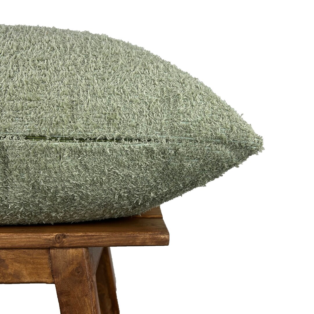 Boho Light Green Soft Boucle Pillow Cover, Natural Cotton Textured