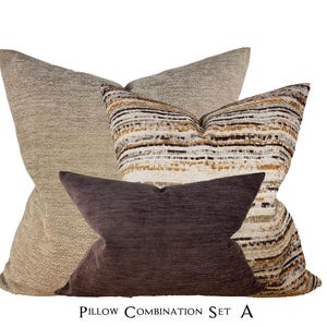 Earthy Tones Neutral Brown Pillow Cover Set Combination, Bedroom Decorative Set, Woven Euro Sham Combo, Designer Couch Cushion for Farmhouse