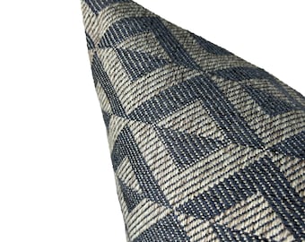 Blue Grey Geometric Linen Pillow Cover, Designer Lumbar Pillow Cover, Euro Sham Cover, Blue Linen Pillow, Accent Throw Pillow, Couch Cushion
