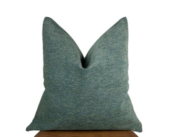 Teal Green Chenille Pillow Cover, Turquoise Boho Euro Sham 26x26, Teal Green Cushion Cover 24x24, Woven Pillow, Long Lumbar Pillow for Bed