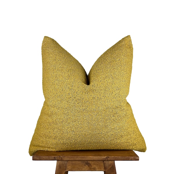 Mustard Yellow Boucle Pillow for Couch, Large Boucle Cushion Cover 24x24, Boucle Euro Pillow 26x26, Mustard Boucle Lumbar Pillow Decorative