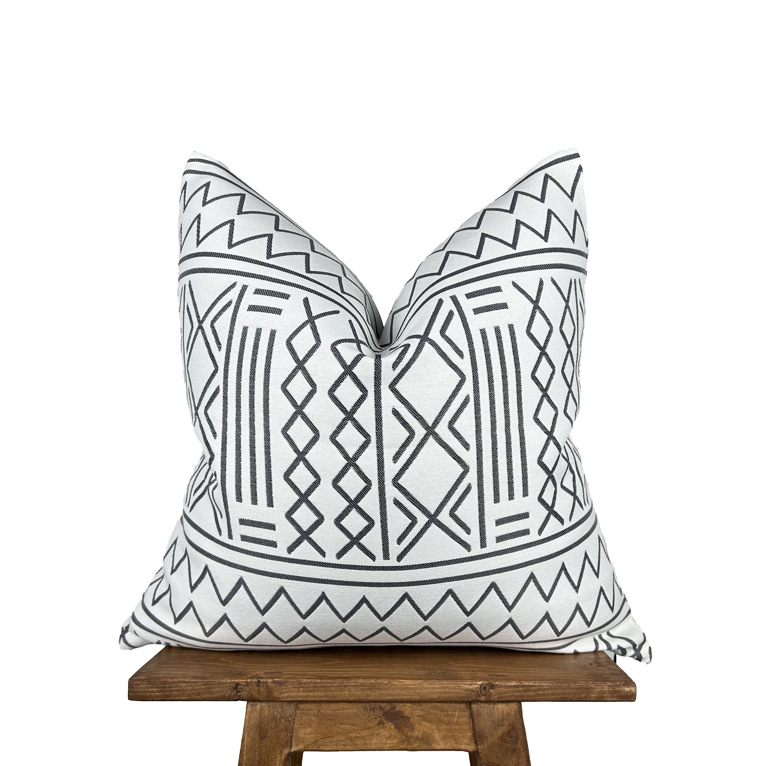 OUTDOOR White and Gray Pillow Cover, ...