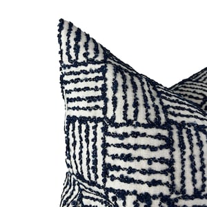 Neutral Navy Blue Thread - Accented Linen Designer Pillow Cover, Navy Euro Sham Cover, Linen Couch Cushion 16x24 18x18 20x20 22x22 24x24
