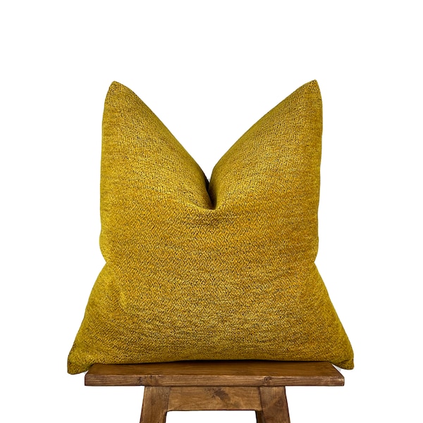 Mustard Chenille Textured Pillow Cover, Boho Throw Pillow 20x20, Euro Sham Cover 26x26, Mustard Solid Woven Fabric, Designer Pillow for Sofa