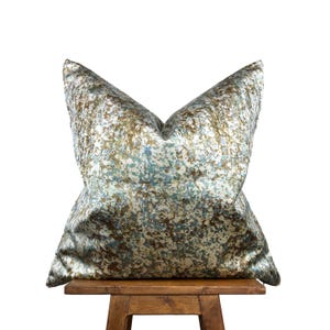 Luxury Designer Velvet Pillow Cover with Textured Blue and Gold Abstract Pattern, Elegant Decorative Throw Cushion Case for Sofa, Couch, Bed